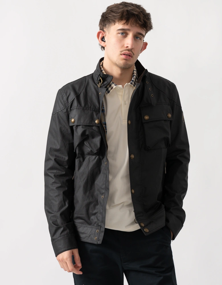 Belstaff Racemaster Mens Waxed Cotton Compact Field Jacket - Black