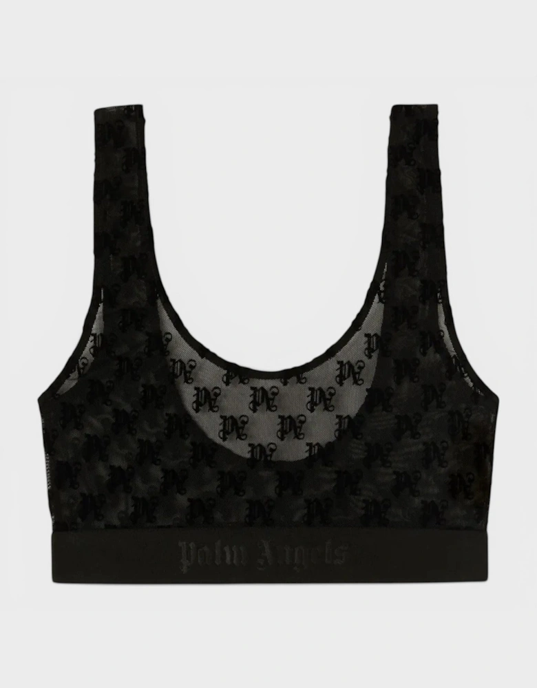 Palm Angels Monogram Lace Bra Black