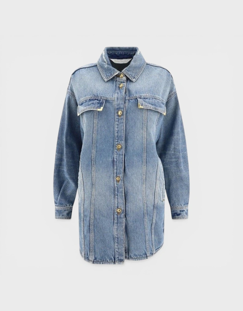 Washed Logo Denim Overshirt Blue