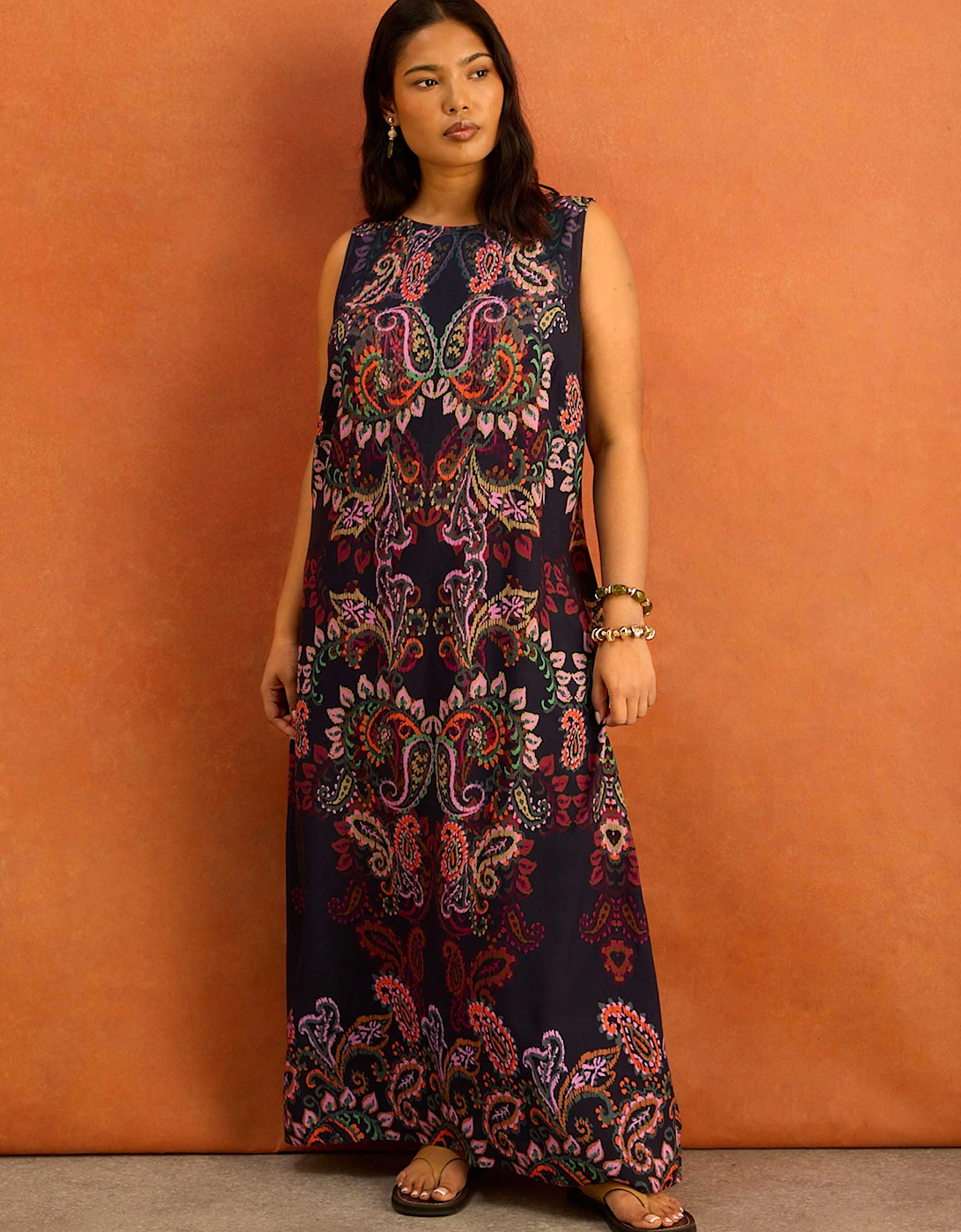 Navy Paisley Placement Print Maxi Dress