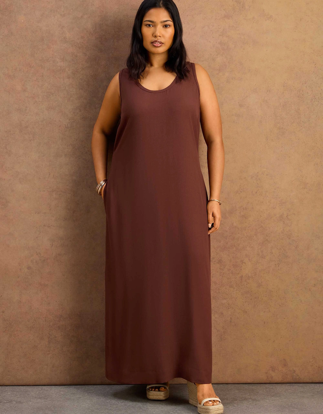 Chocolate Scoop Neck Maxi Dress
