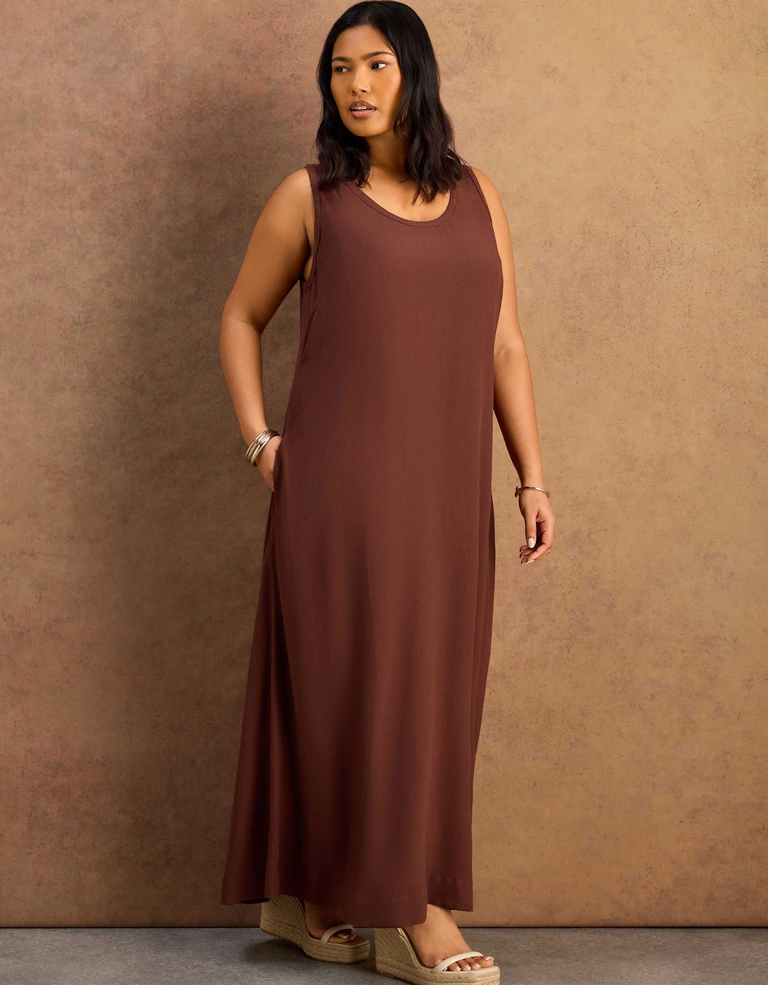 Chocolate Scoop Neck Maxi Dress