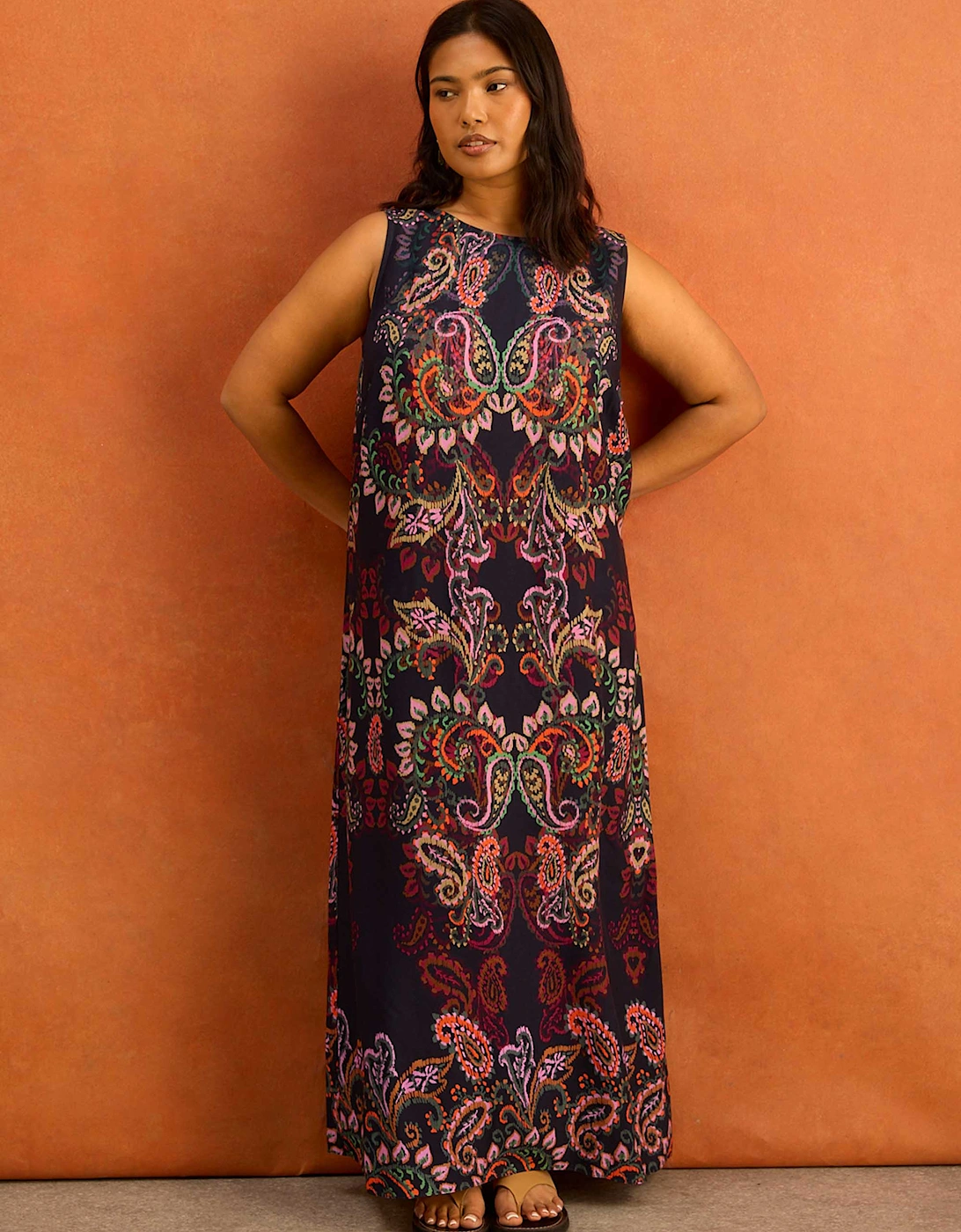 Navy Paisley Placement Print Maxi Dress