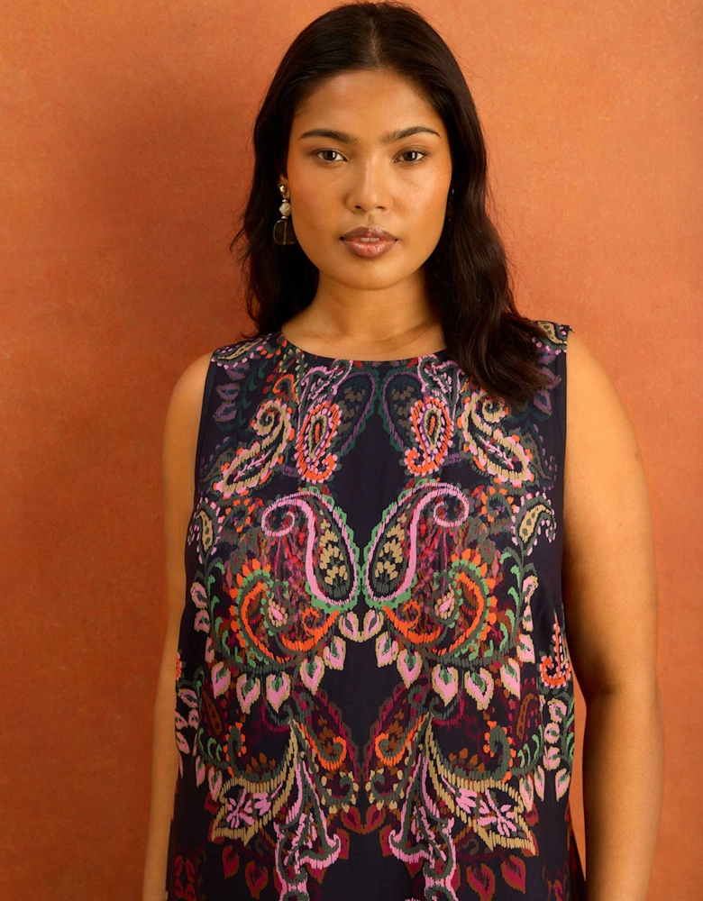 Navy Paisley Placement Print Maxi Dress