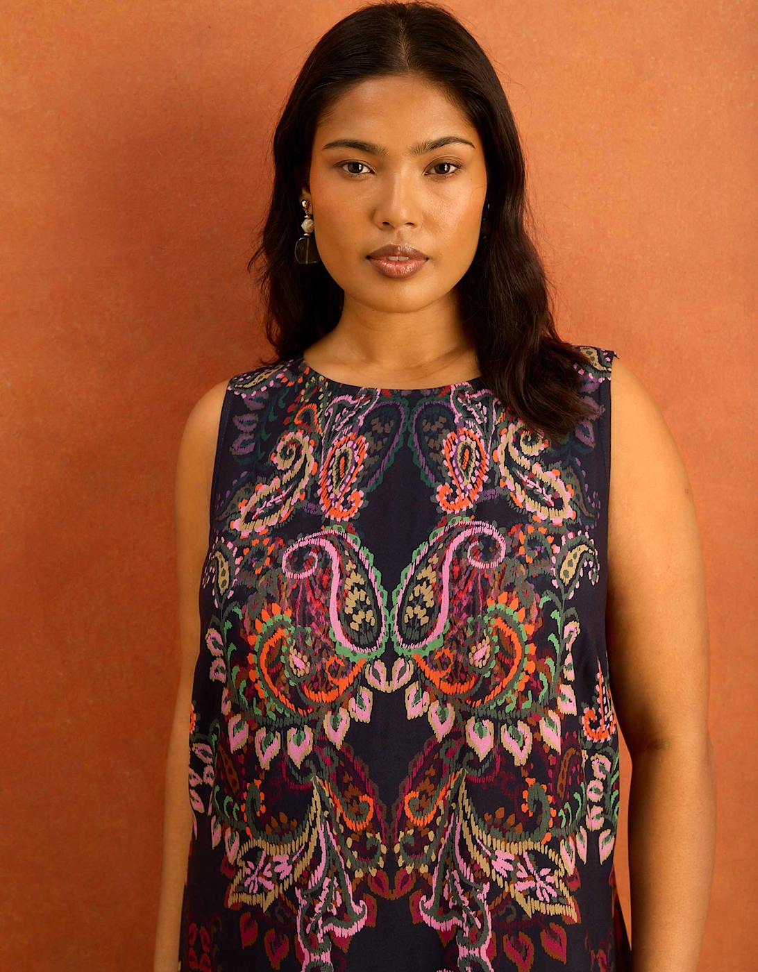 Navy Paisley Placement Print Maxi Dress