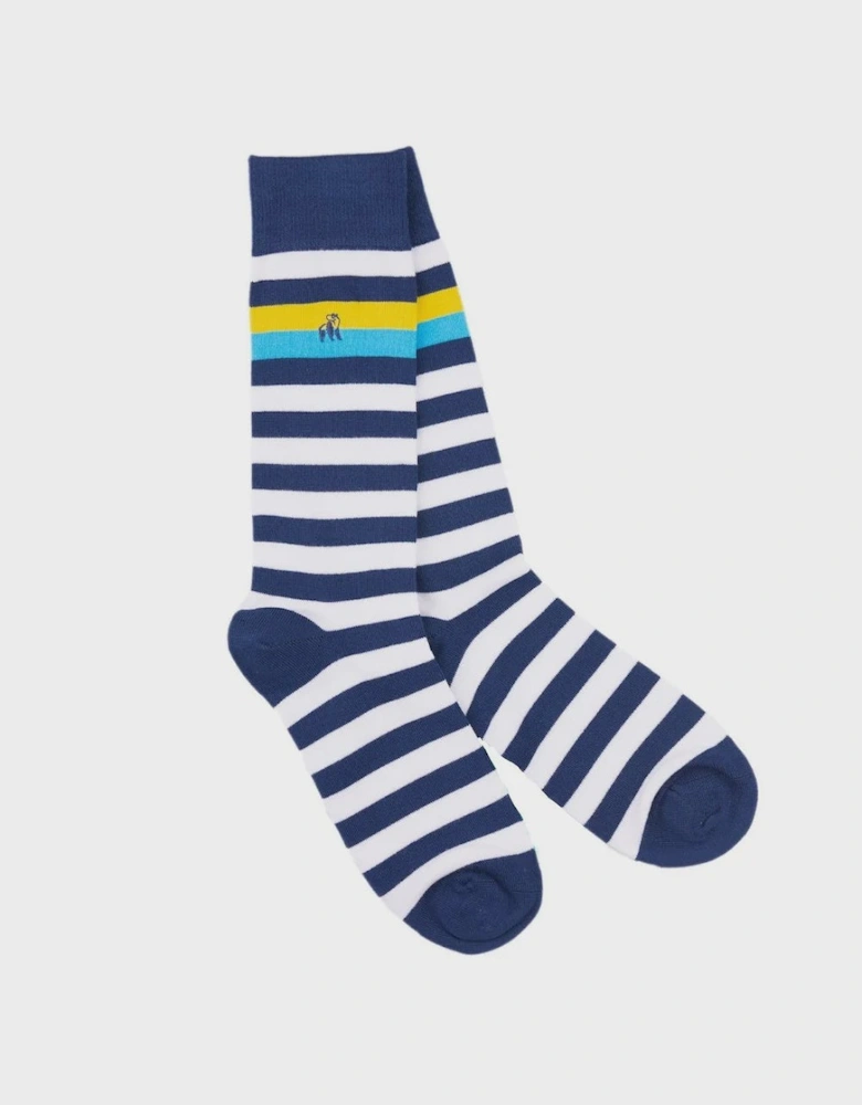 Swole Panda Bamboo Striped Socks - Navy/Yellow/Blue
