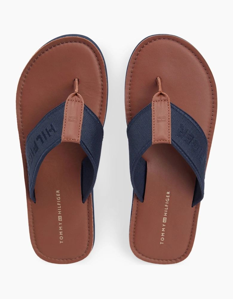 Tommy Hilfiger HILFIGER LEATHER Mens Toe-Post Sandals Desert Sky