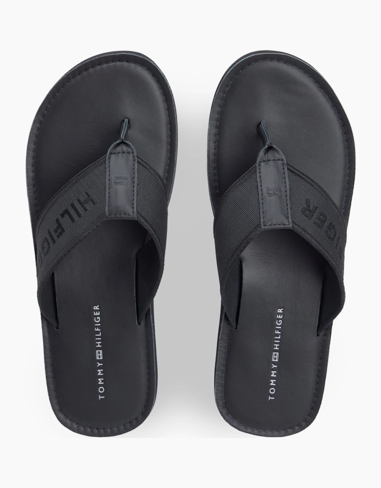 Tommy Hilfiger HILFIGER LEATHER Mens Toe-Post Sandals Black