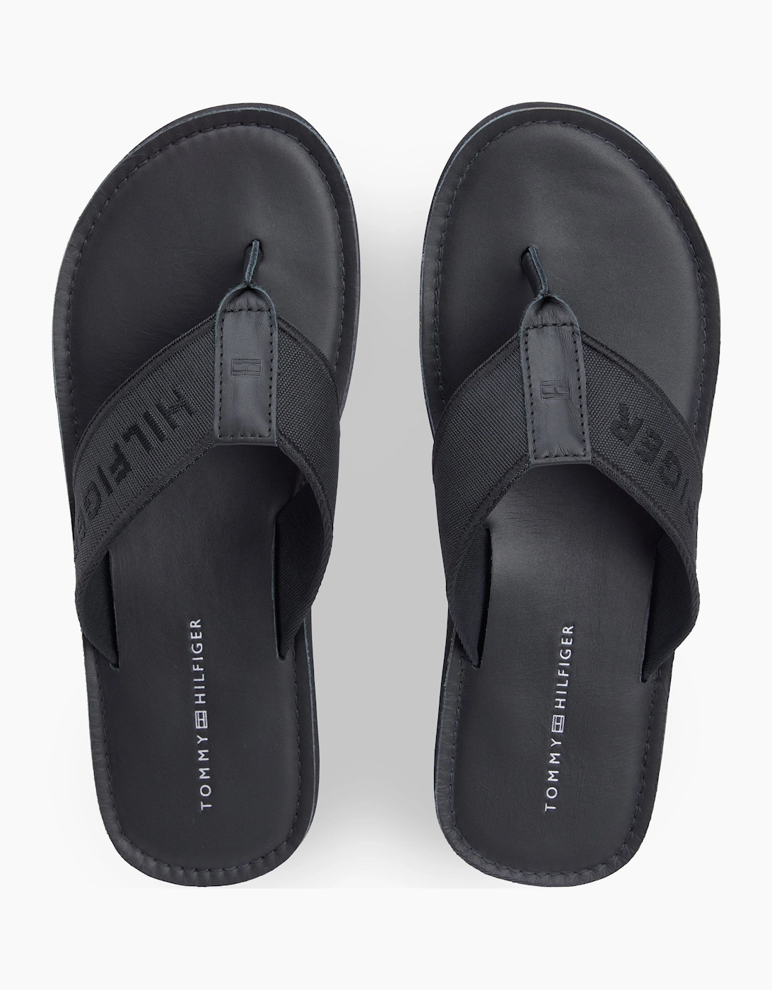 Tommy Hilfiger HILFIGER LEATHER Mens Toe-Post Sandals Black