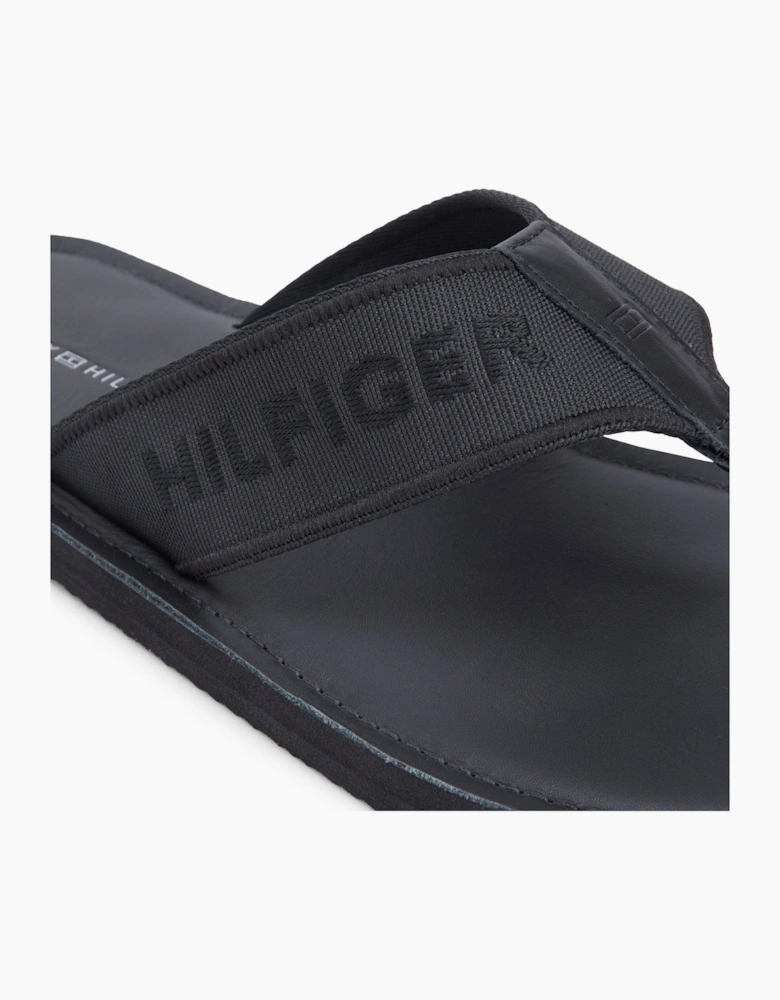 Tommy Hilfiger HILFIGER LEATHER Mens Toe-Post Sandals Black