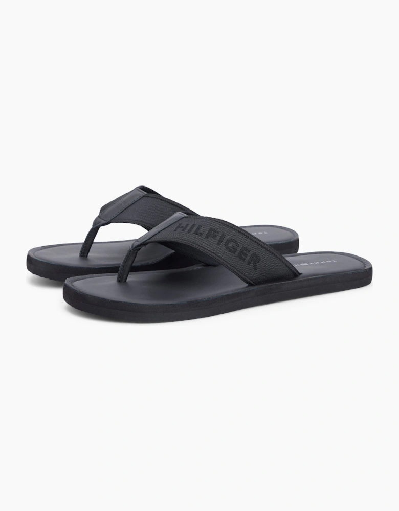 Tommy Hilfiger HILFIGER LEATHER Mens Toe-Post Sandals Black