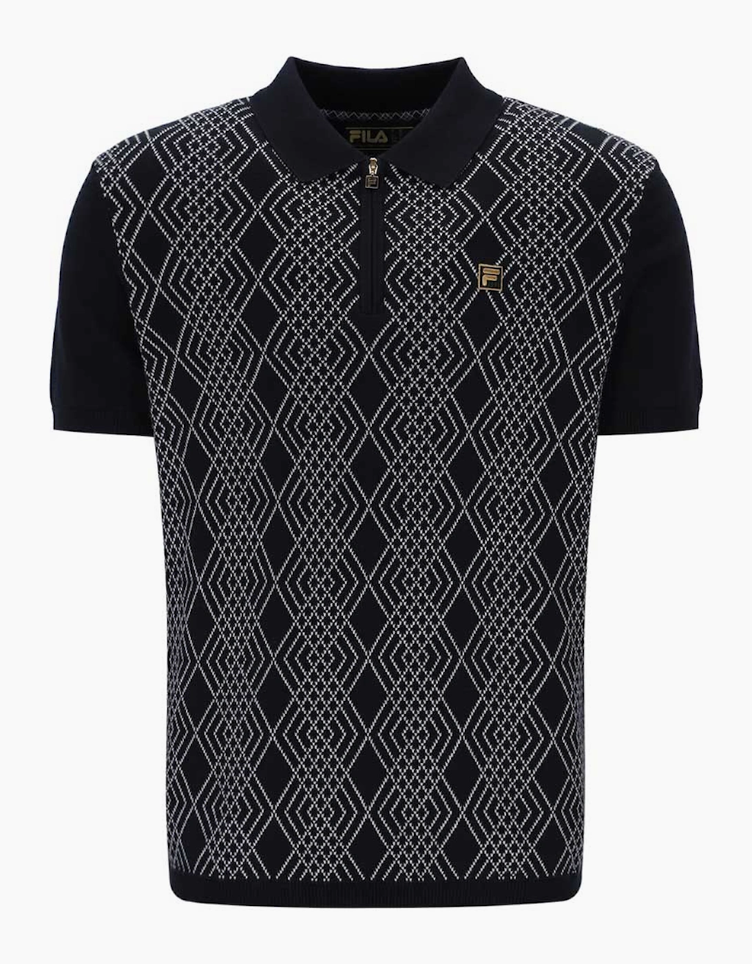Fila Gold Castello Retro Jacquard Knitted Zip Neck Polo - Black, 2 of 1