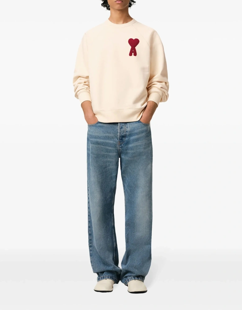 AMI Paris Ami De Coeur Patch Sweatshirt Cream White