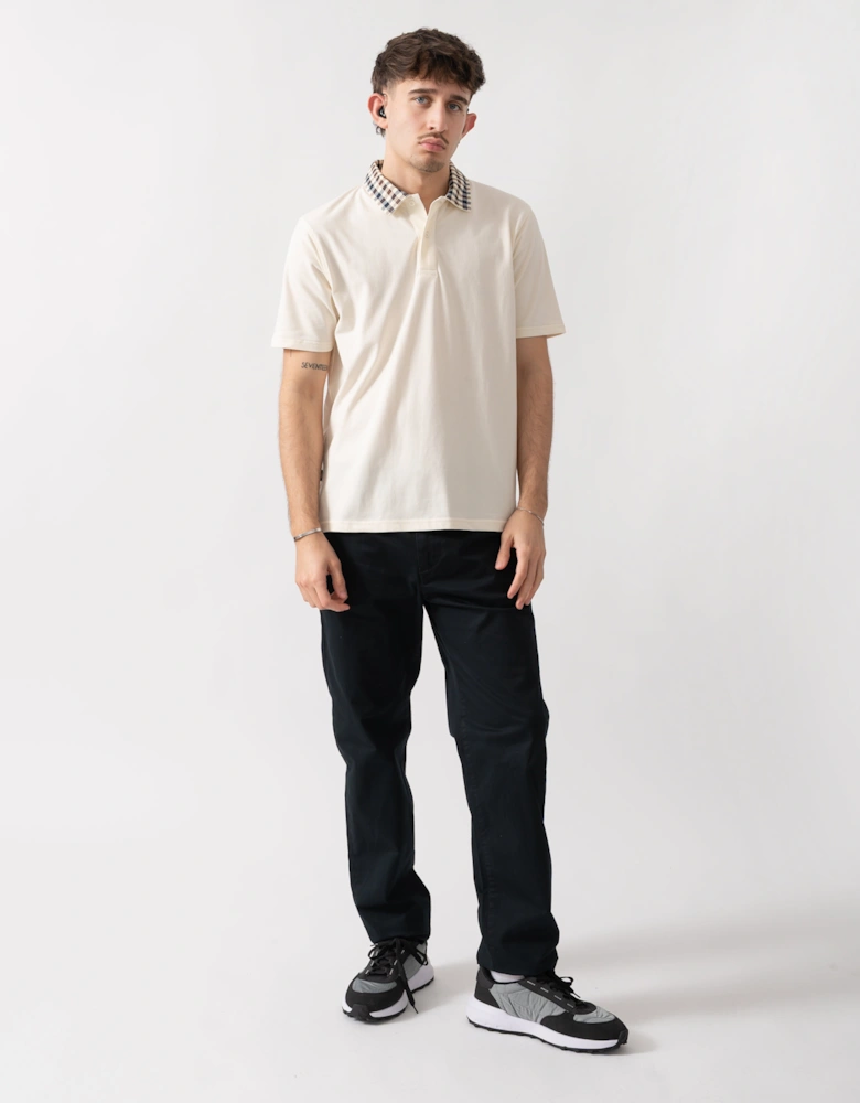 Aquascutum Mens Club Check Collar Polo Shirt - Old White 02
