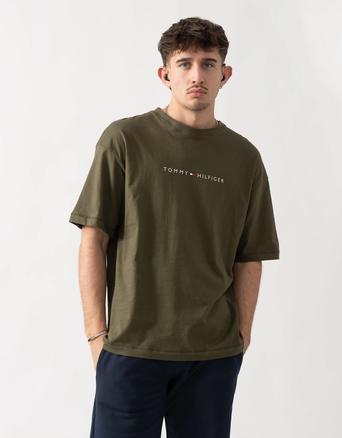 Tommy Hilfiger Logo Mens Lounge Tee - Army Green