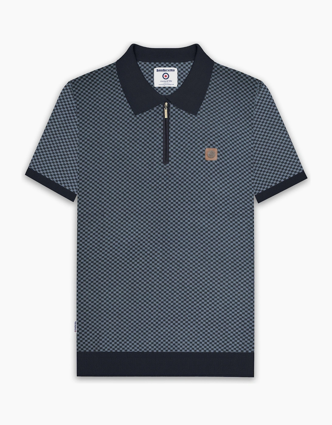 Lambretta Mens 1/4 Zip Check Knitted Short Sleeve Polo Shirt
