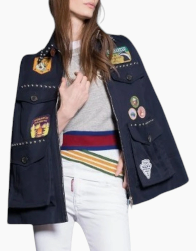 DSQUARED2 Womens Studded Poncho Jacket Winter Casual Coat Patches Resort 2018