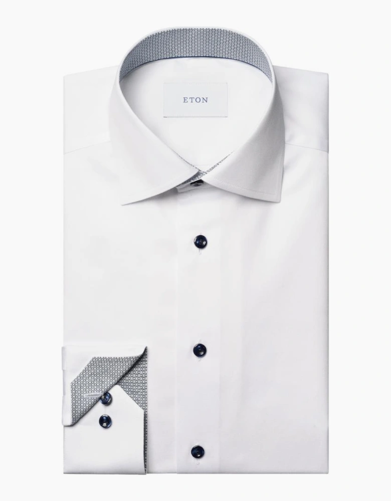Eton Geometric Trim Signature Twill Contemporary. Shirt 00 White