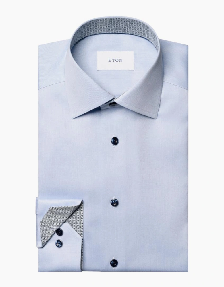 Eton Geometric Trim Signature Twill Contemporary Shirt 21 Light Blue