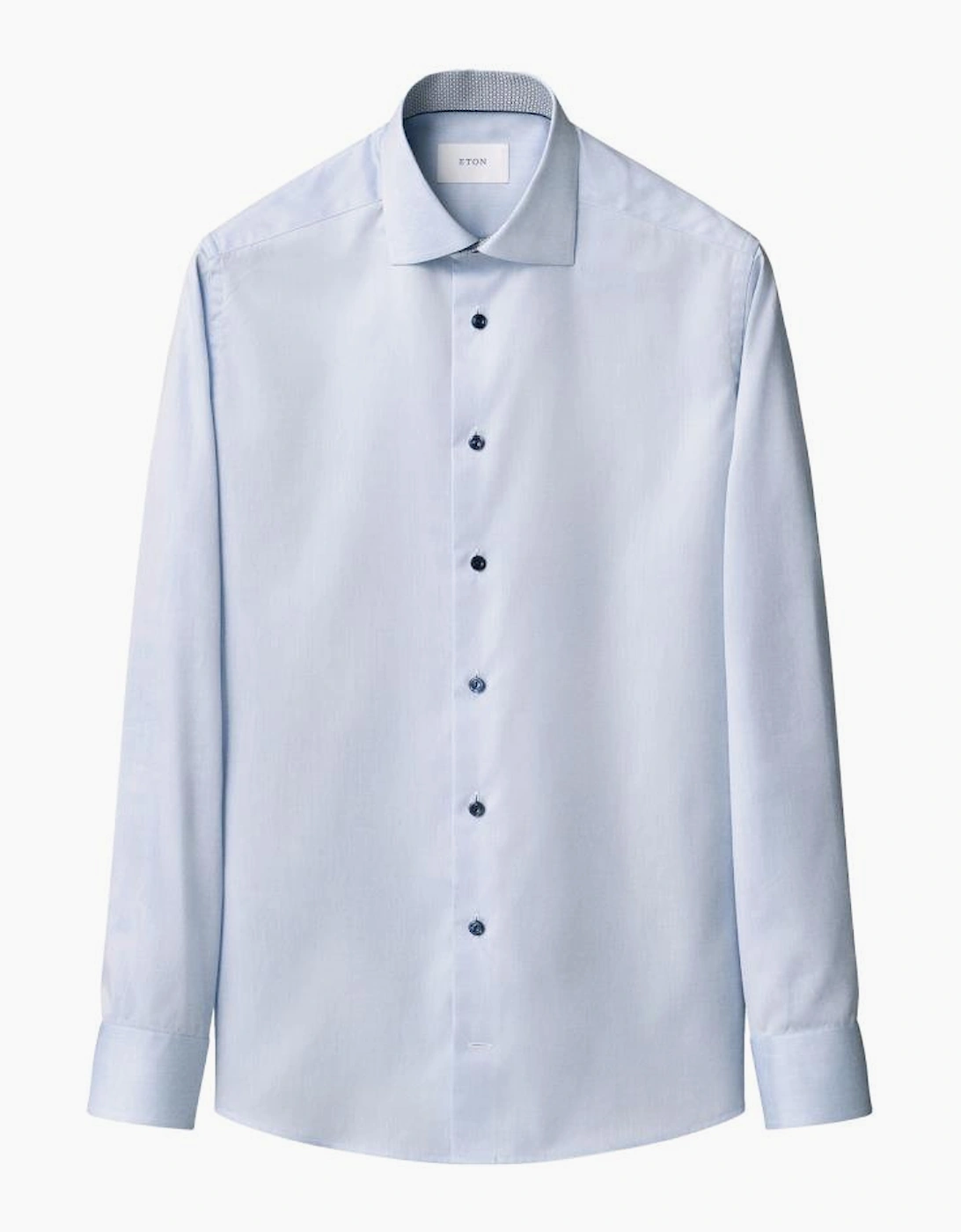 Eton Geometric Trim Signature Twill Contemporary Shirt 21 Light Blue