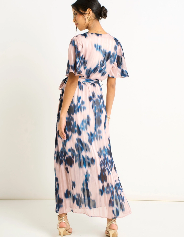 Champagne Blur Print Wrap Midi Dress