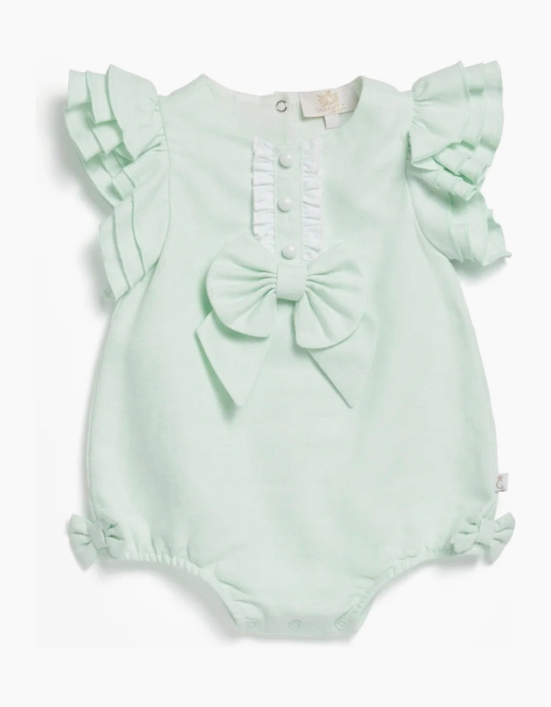 Girls Mint Green Linen Frill Romper