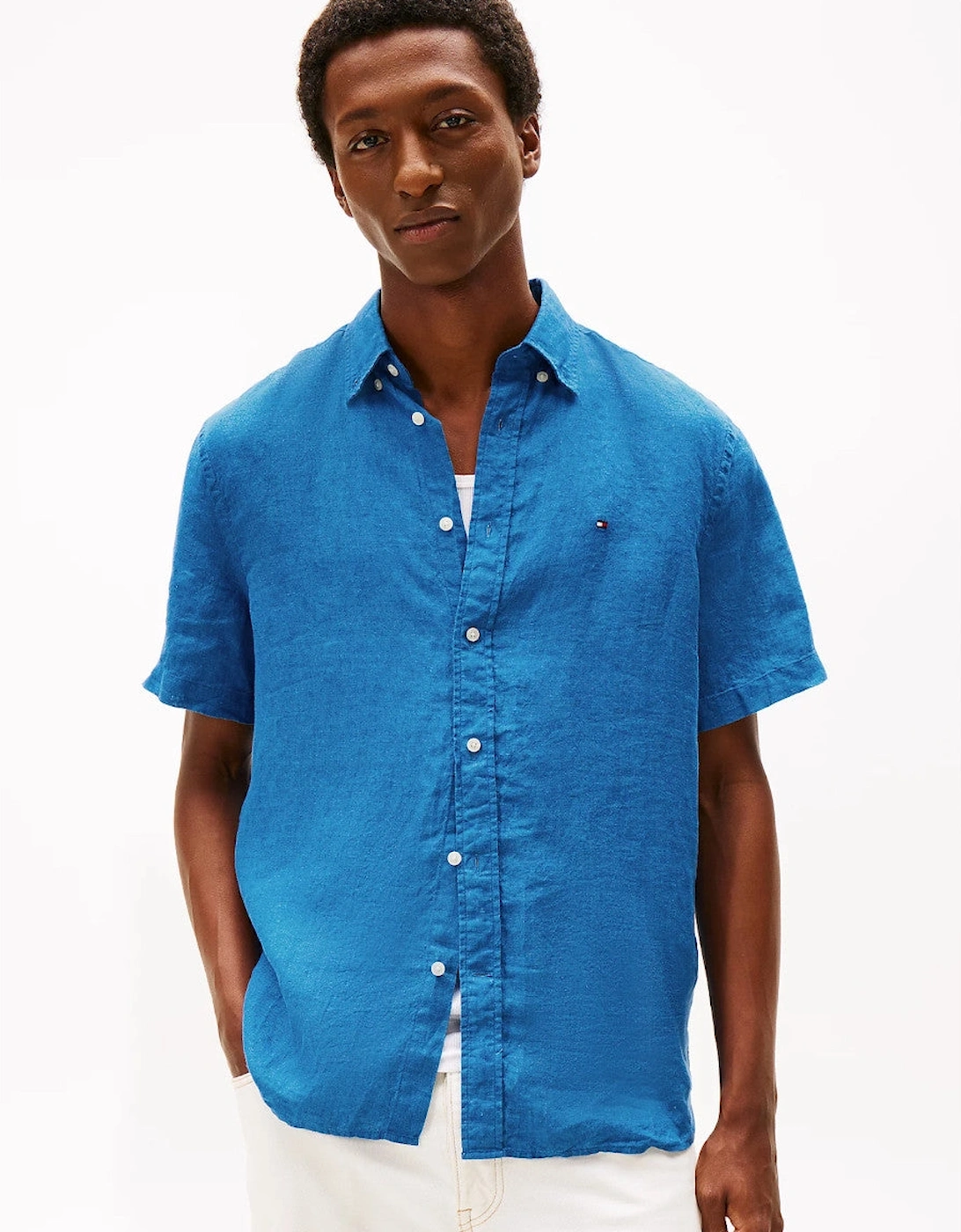 Tommy Hilfiger Pigment Dyed Linen SS Shirt C4U Blue Orbit