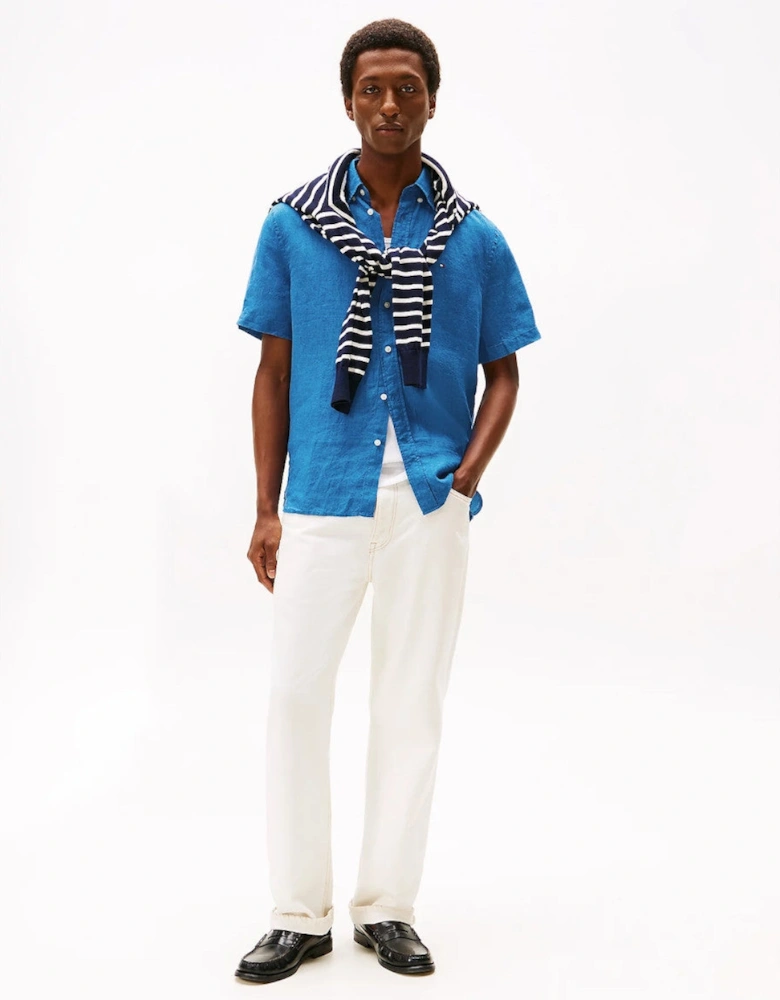 Tommy Hilfiger Pigment Dyed Linen SS Shirt C4U Blue Orbit