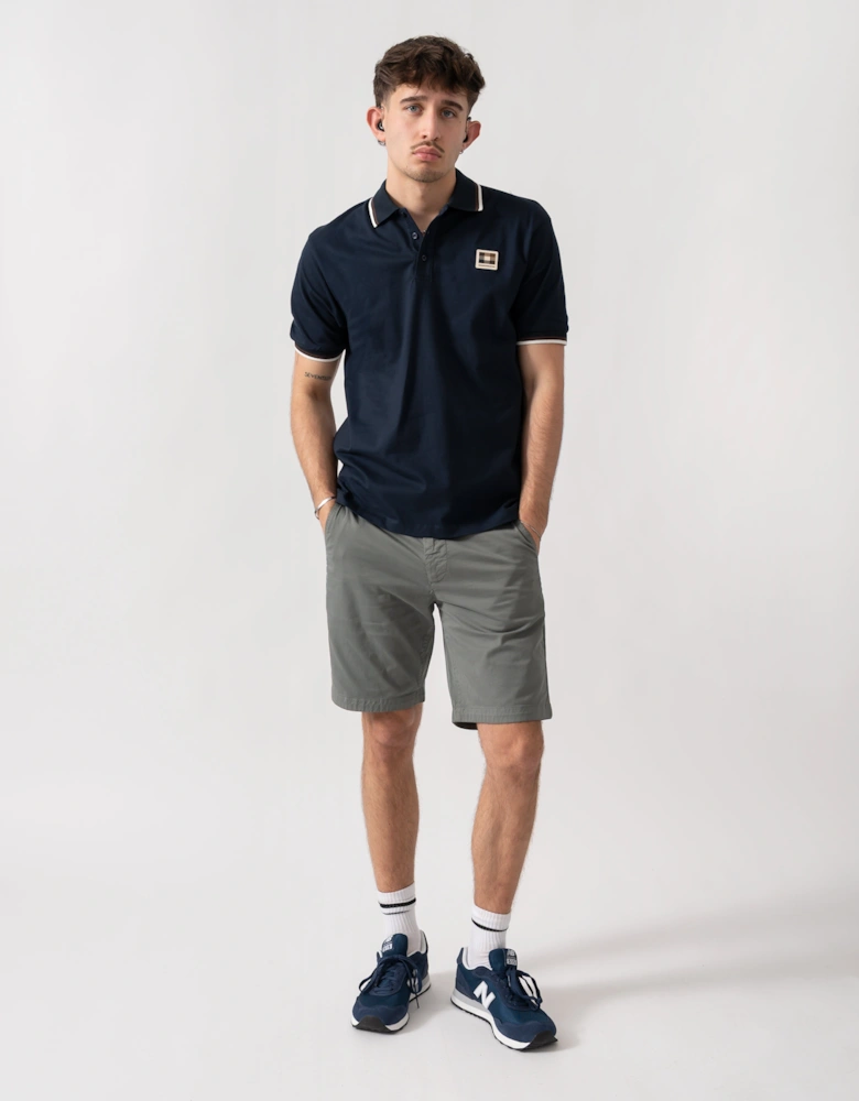 Aquascutum Mens Stretch Piquet Tipped Badge Polo Shirt - Navy 11