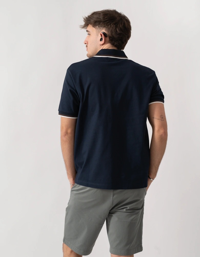 Aquascutum Mens Stretch Piquet Tipped Badge Polo Shirt - Navy 11