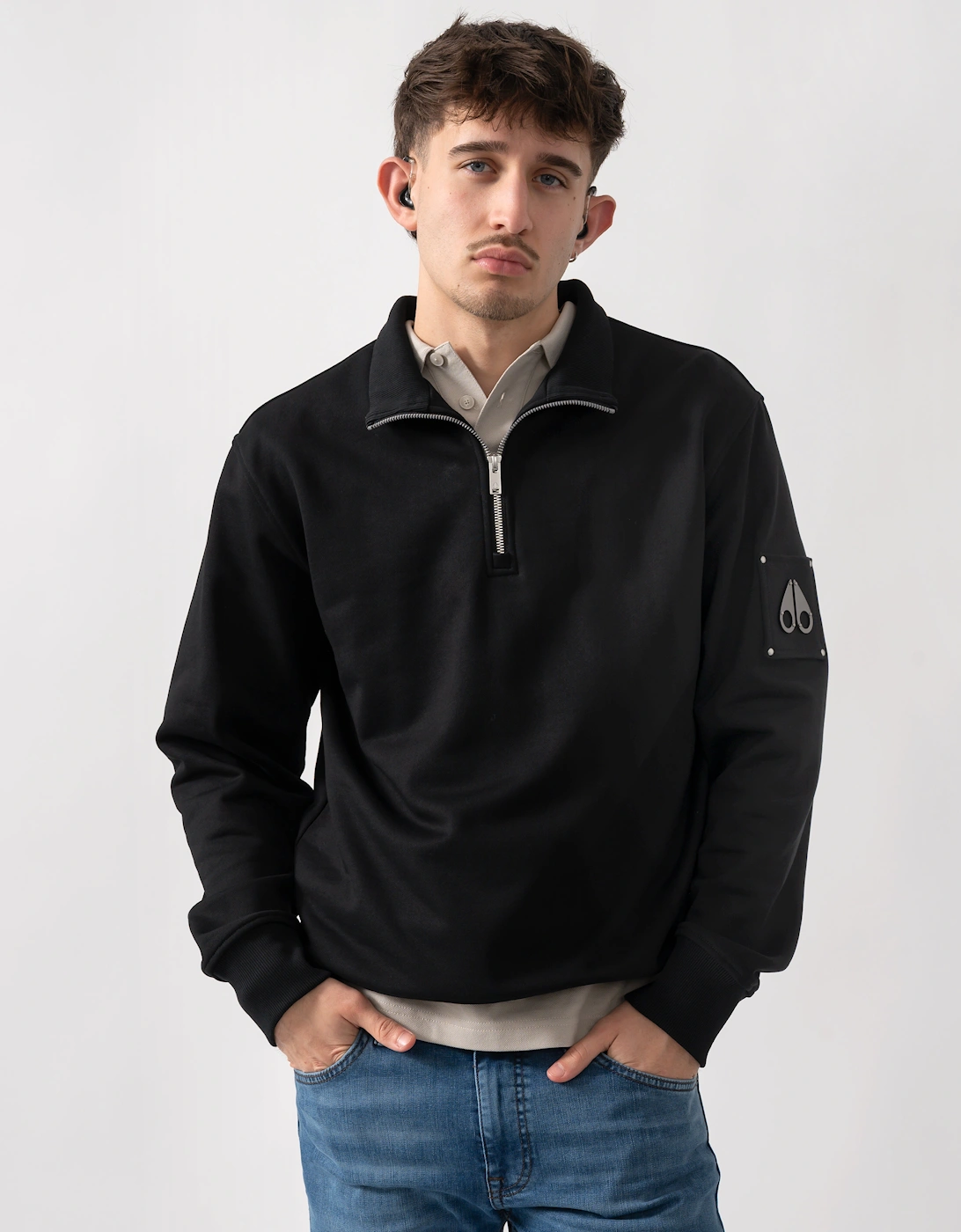 Moose Knuckles Hartsfield Mens 1/4 Zip Sweatshirt - Black 292