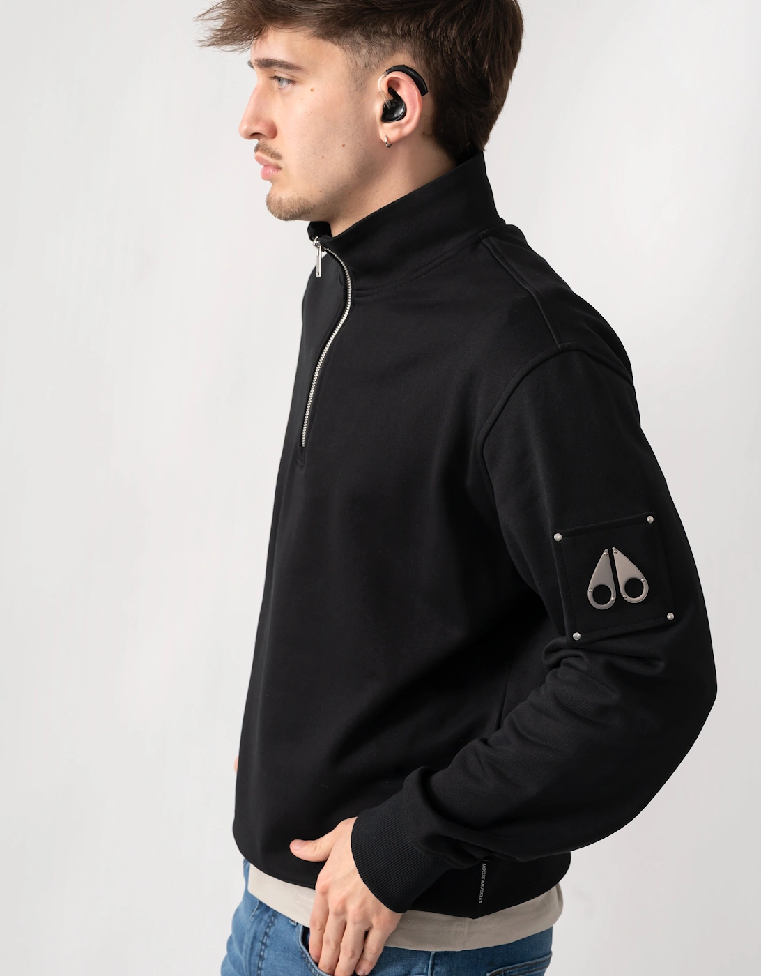 Moose Knuckles Hartsfield Mens 1/4 Zip Sweatshirt - Black 292