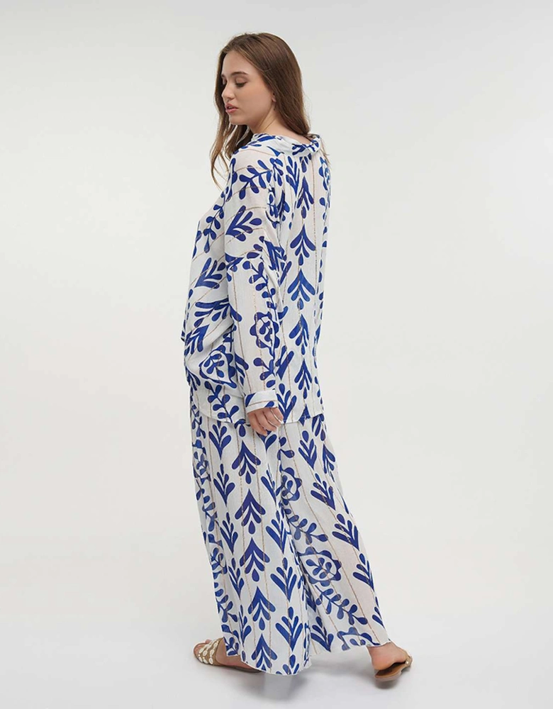 Block printed blue blouse
