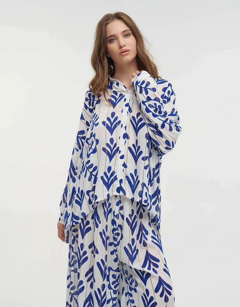 Block printed blue blouse