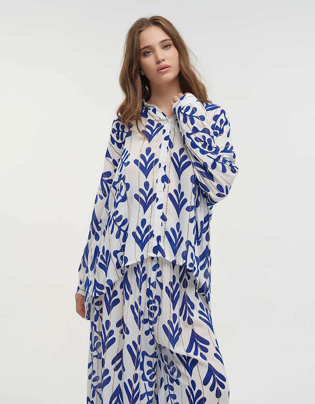 Block printed blue blouse