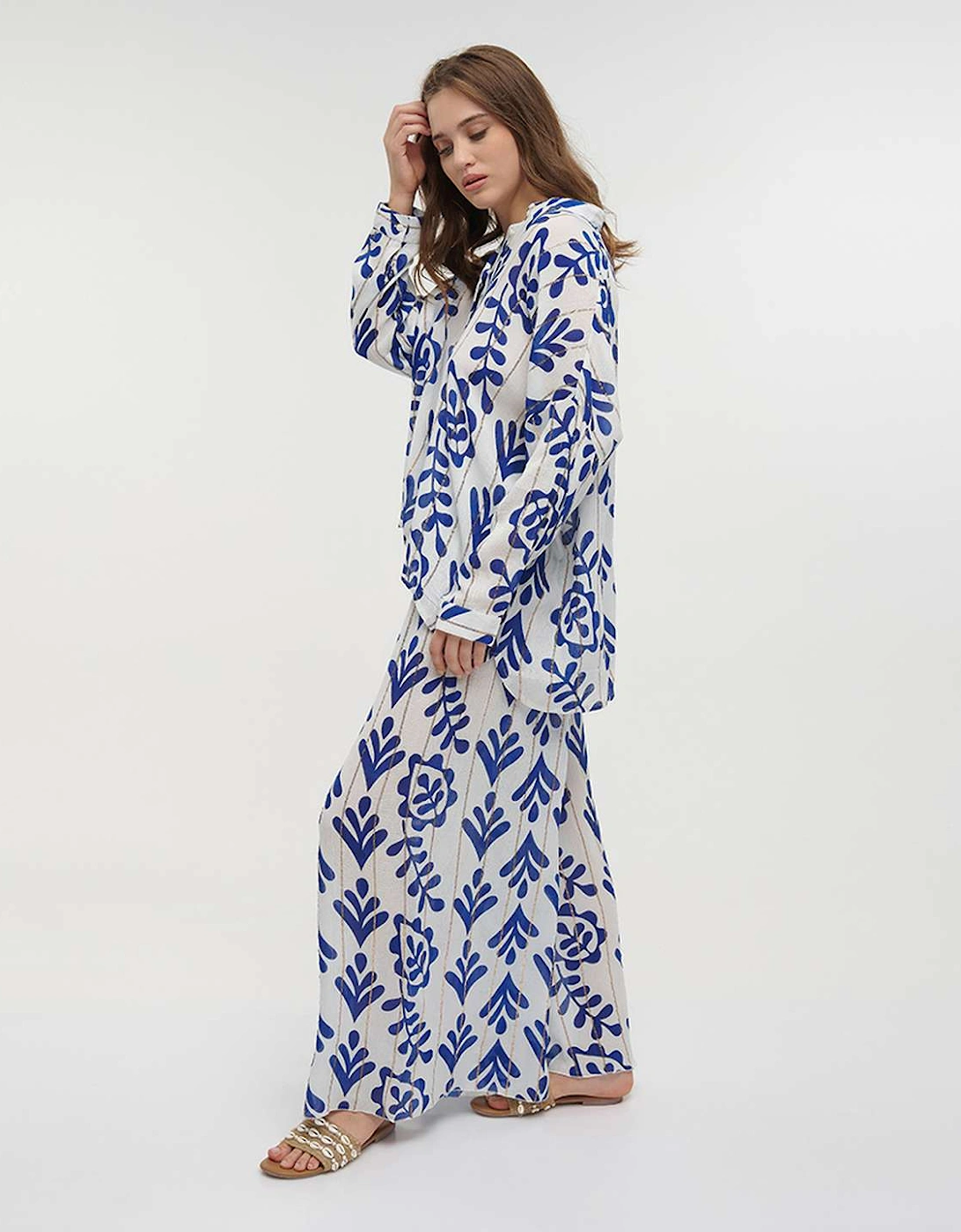 Block printed blue blouse