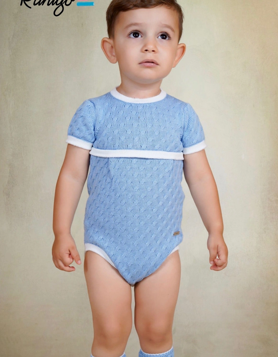 Boys Blue and White Knit Romper