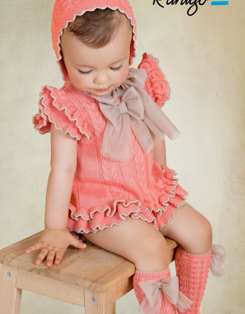 Girls Coral and Camel Knit Dress Set