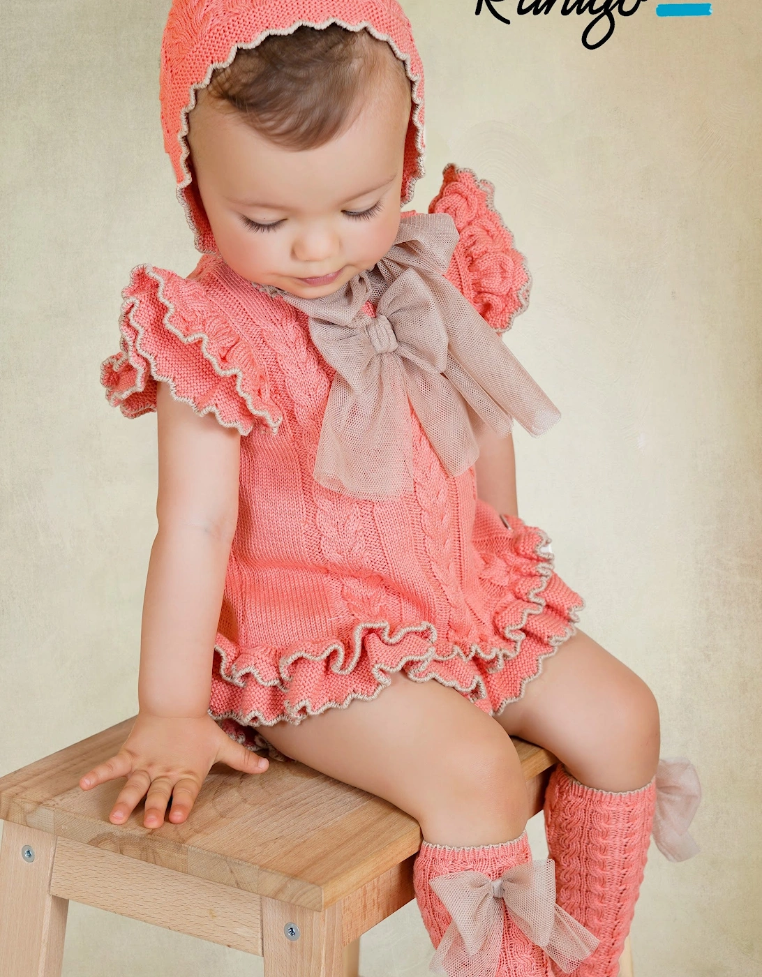 Girls Coral and Camel Knit Dress Set