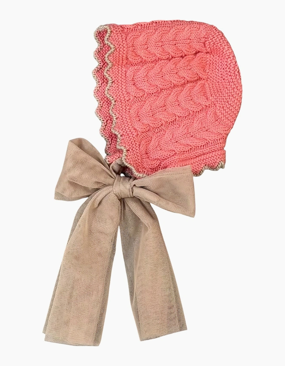 Girls Coral and Camel Knit Tie Bonnet