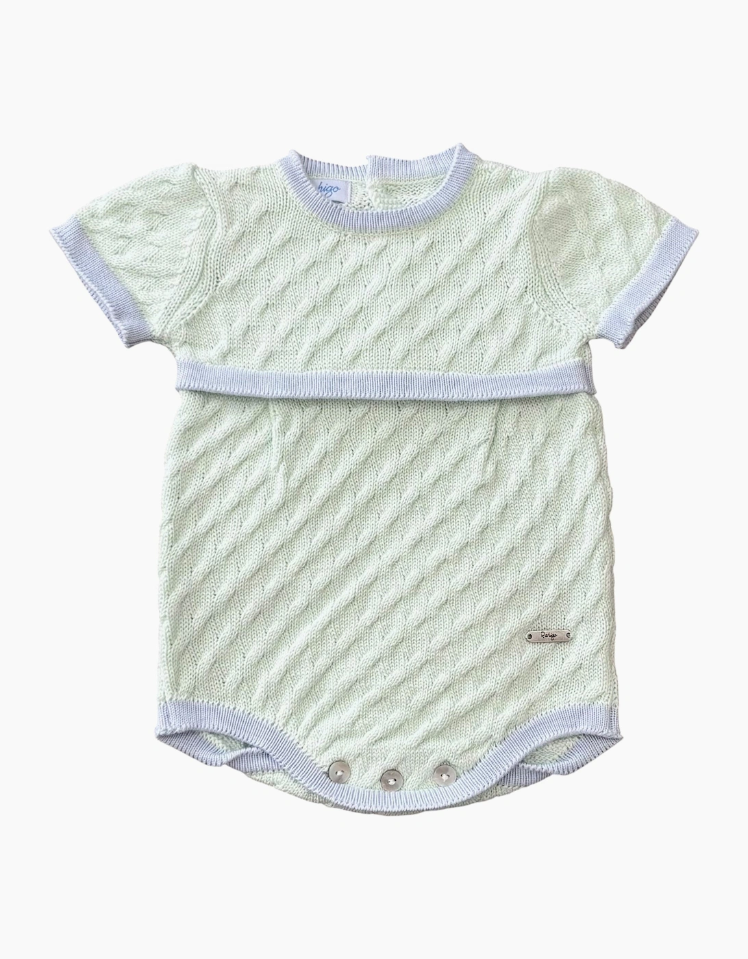 Boys Mint and Pale Blue Knit Romper, 2 of 1
