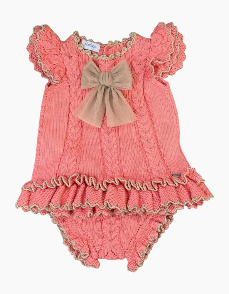Girls Coral and Camel Knit Dress Set