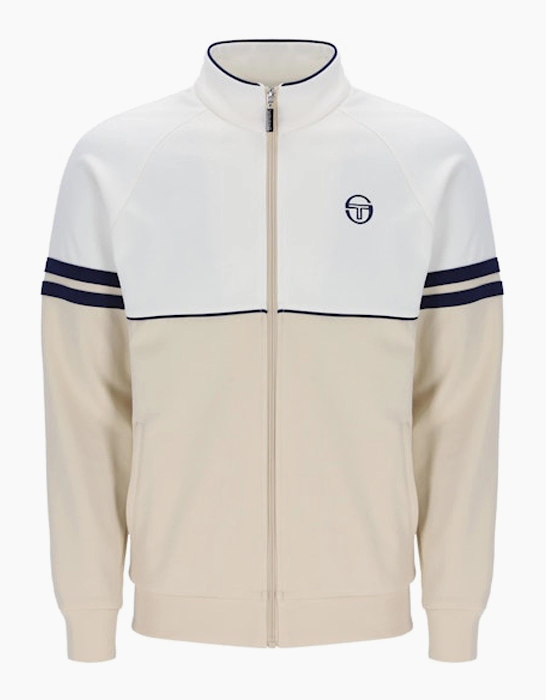 Sergio Tacchini Men's White Orion Track Top Jacket Gardenia/Sandshell/Maritime Blue - Size 42/Regular