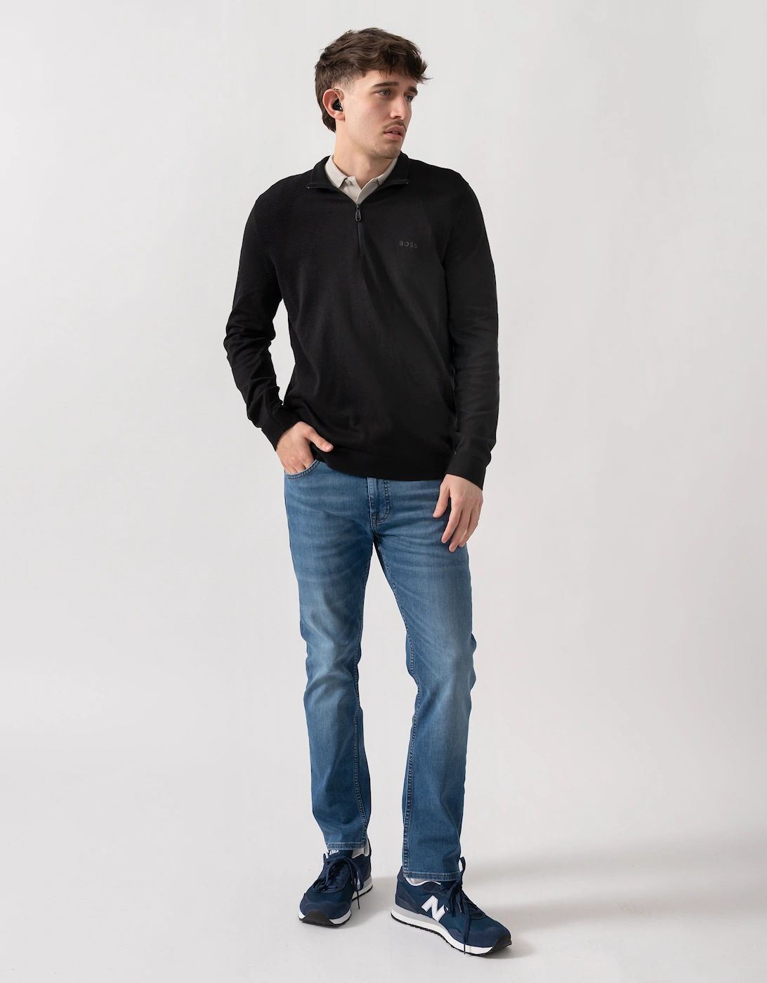 BOSS Green Momentum-Lite Mens 1/4 Zip Funnel Neck Jumper - Black 001