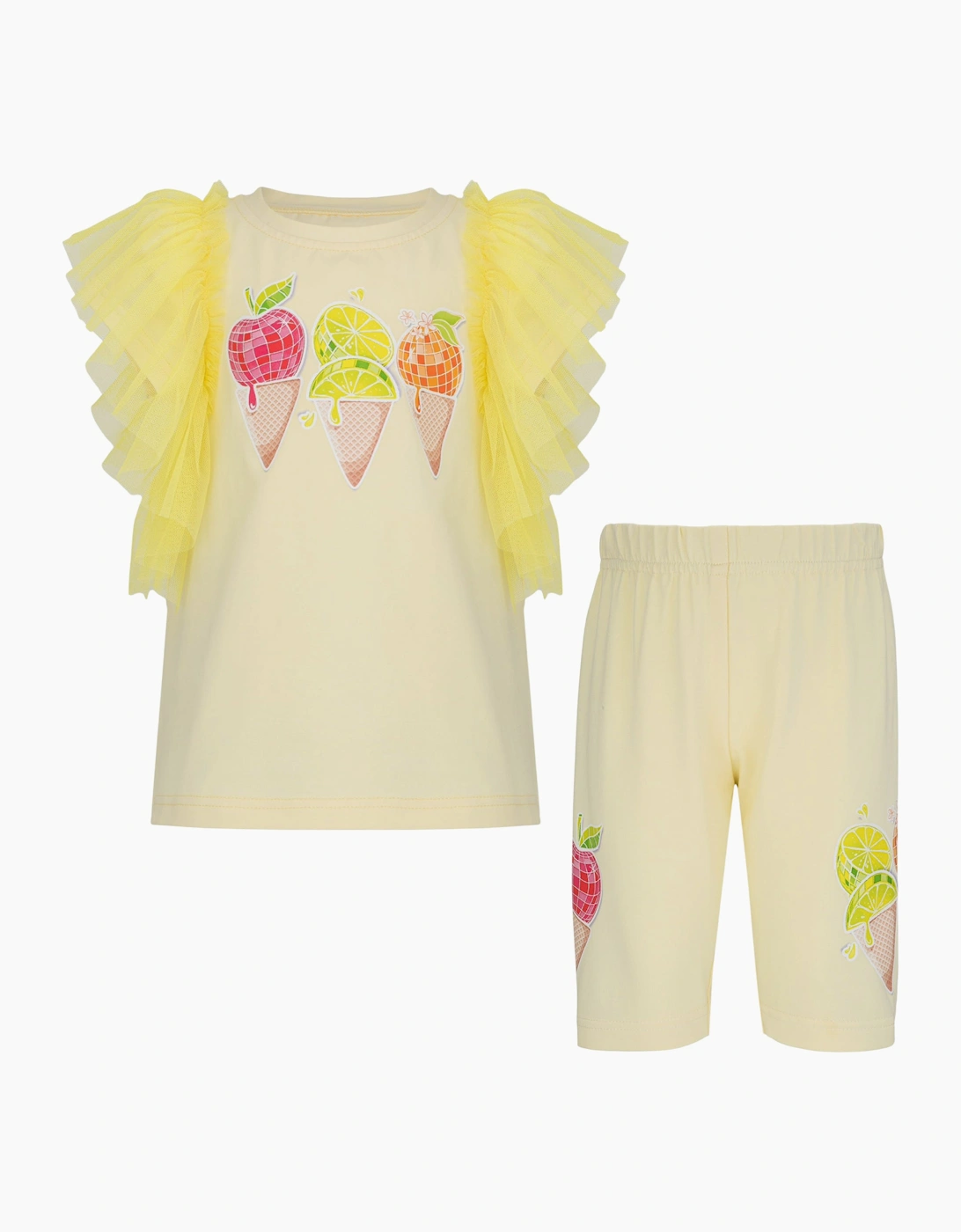 Girls Yellow Tutti Fruity Cycle Short Set, 2 of 1