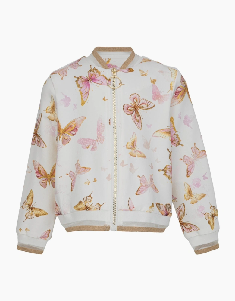 Girls Ivory Butterfly Print Zip Up Jacket