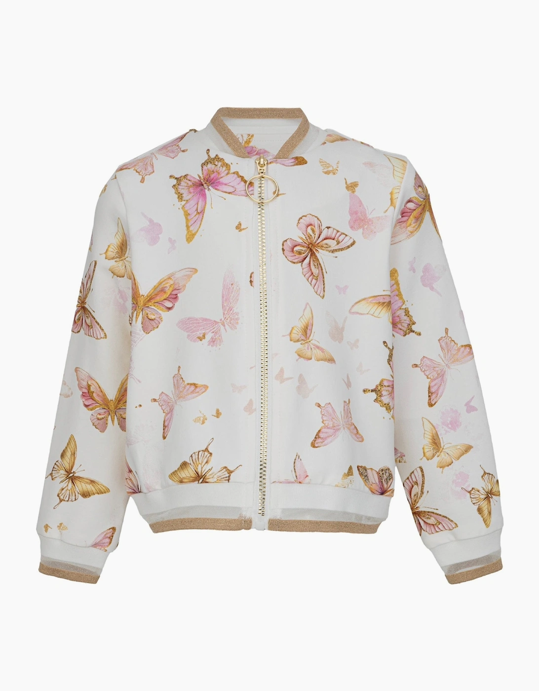 Girls Ivory Butterfly Print Zip Up Jacket