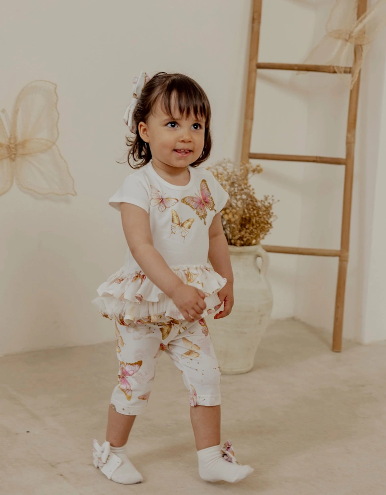 Girls Ivory Butterfly Print Bow Socks