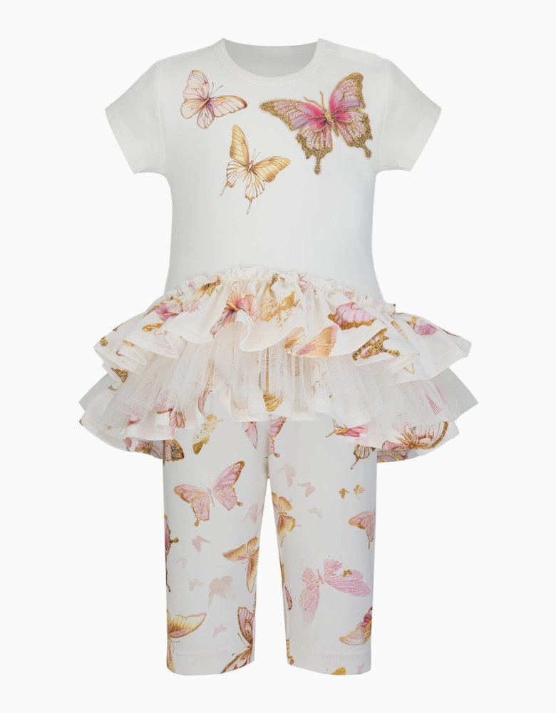 Girls Ivory Butterfly Print Capri Legging Set