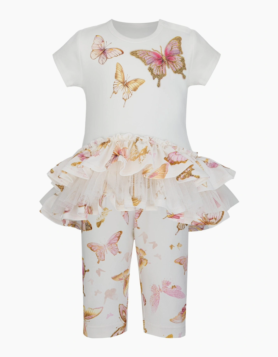 Girls Ivory Butterfly Print Capri Legging Set